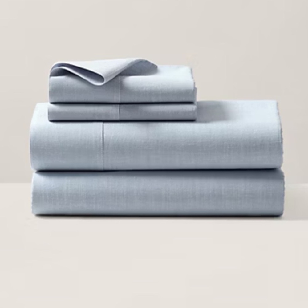 NEW $215 Ralph Lauren Chambray Workshirt queen flat Sheet only Blue cotton